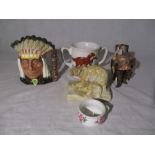 A Royal Doulton character jug "North American Indian", "The Foaming Quart" figure group, plaster