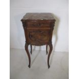 A Kingswood French pot cupboard with marble top, single drawer and marble lined cupboard under