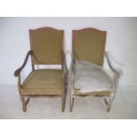 A pair of French limed oak carvers, in need of upholstering