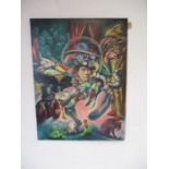 A large oil painting on canvas entitled "Temptation of St Anthony" by artist Anthony Pilbro - Height