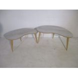Two retro style kidney shaped melamine topped coffee tables by Judy Clarke