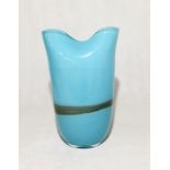 A mottled turquoise art glass vase height 32cm