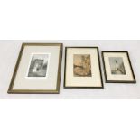 Three framed prints, two Baxter prints and one depicting the entrance to Shute House