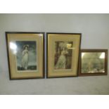 Two framed prints of female portraits, signed Sydney E Wilson along with a mirror.