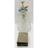 A Sterling silver enamelled perfume atomiser along with a hallmarked silver matchbox holder