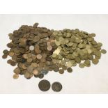 A large quantity of farthings, three pence pieces etc along with two 1797 cartwheel pennies.