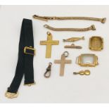 A collection of scrap and other gold- an 18ct gold watch case ( weight 2.6g - incl. glass), 9ct gold