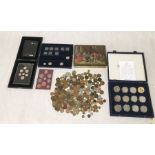 A collection of various coins including Royal Mint 2008 United Kingdom Coinage set, Silver coin