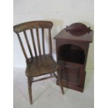 An Edwardian pot cupboard along with an elm country slat back chair