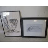 Two sketches of female nudes.