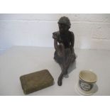 A Queen Mary Christmas tin, a resin figure of a Ballerina, plus a small Victorian cup with the