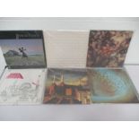 A collection of six Pink Floyd 12" vinyl records including The Wall (1st press), Meddle (1st press