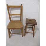 A child's chair (height 65cm) and miniature stool (height 36cm).