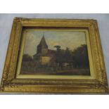 An Alfred Bennett oil on canvas dated 1864 of the Parish Church, Bedfont, Middlesex in gilt frame,