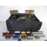 A collection of OO gauge model railway items including rolling stock, buildings, track etc.