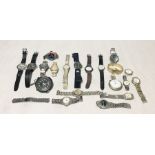 A collection of various watches, stopwatch etc.