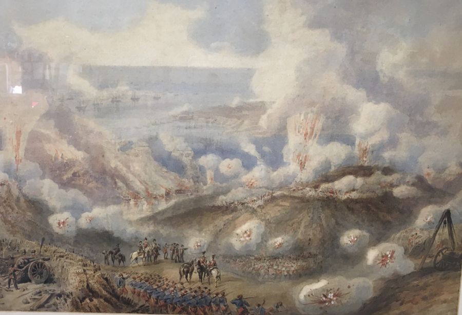 A framed watercolour of "The siege of Sebastopol 1854" by J A Shearinde. (60cm x 80cm) - Image 3 of 3