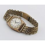 A vintage 9ct gold wristwatch by Uno, with 9 ct gold strap- total weight including movement 38g