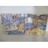 Two Fred Yates prints on canvas depicting Mousehole, both 24 inches x 24 inches