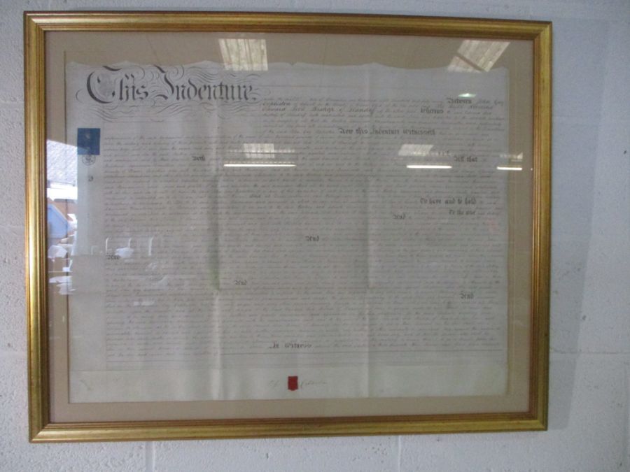 A framed Indenture relating to Mr Copleston, Offwell, Devon