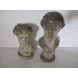 Two garden Roman style busts