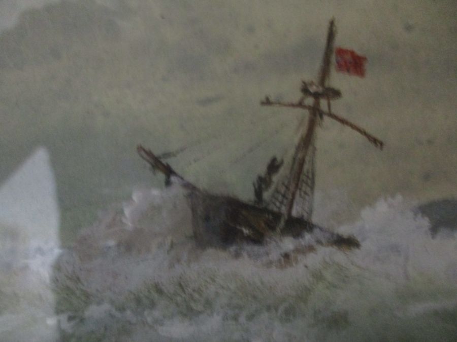 A watercolour of "Wreck on the Welsh Coast" by Stephen Chapman along with an oil of a harbour - Image 4 of 11