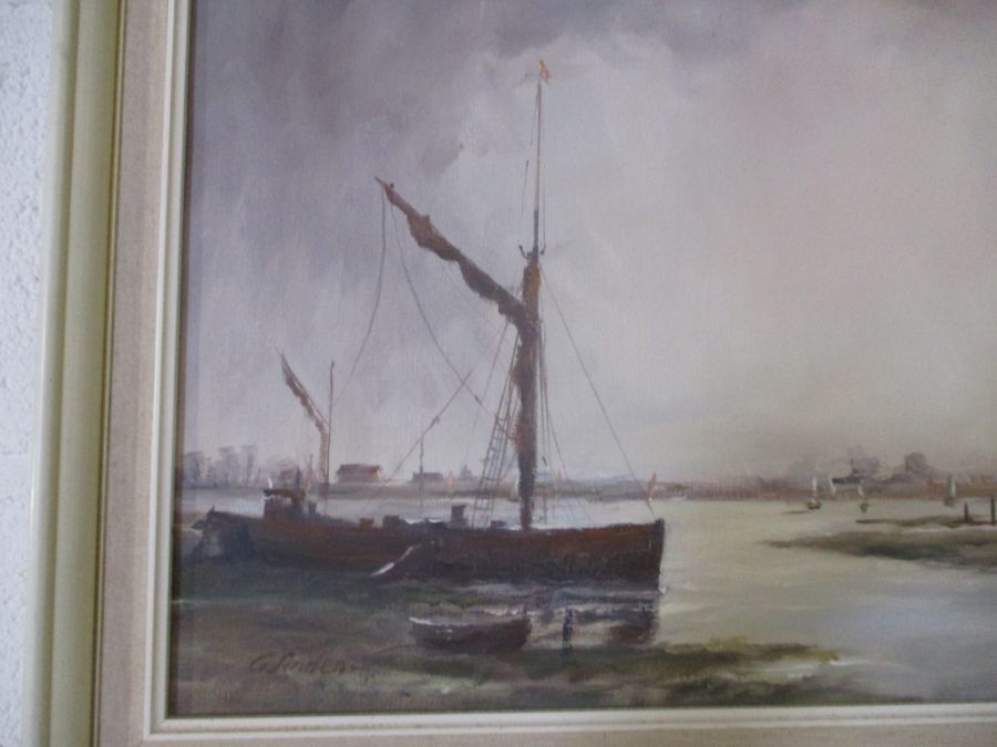 A watercolour of "Wreck on the Welsh Coast" by Stephen Chapman along with an oil of a harbour - Image 10 of 11