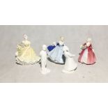 A collection of Royal Doulton figurines comprising of, "Ninette", "Dulcie", "Janet", The Kiss