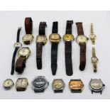 A collection of vintage watches including Pierpoint, Newmark, Bulova etc. in brass bound box