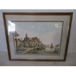 A large watercolour of a Cornish harbour scene signed David James
