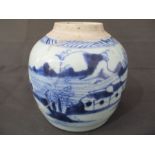 A Chinese 19th Century blue and white ginger jar, height 17cm, hairline crack