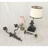 A collection of vintage light fittings including two table lamps etc.
