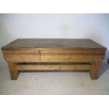 A industrial wooden bench from the Axminster Carpets factory. 152cm x 66cm, Height 56cm