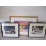 A watercolour " Sunrise, Lyme Regis" by Chris Evans along with two Ltd. edition photographs by