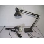 Two Anglepoise lamps, one is made by the Anglepoise Lighting Ltd is for attachment to desk. Plus one