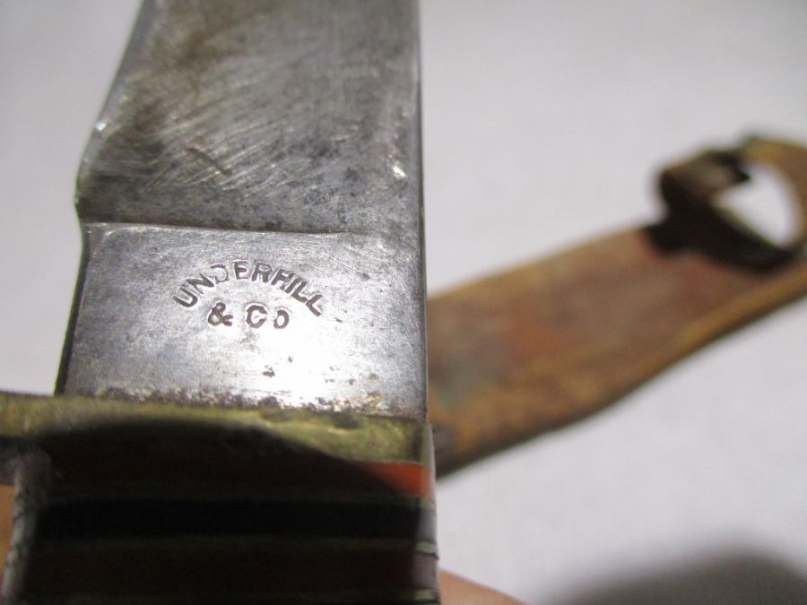 An Underhill & Co. knife in leather sheath along with a Commando style dagger( possibly by William - Image 4 of 10