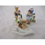 A collection of five figures including Royal Albert "Mr Tod", Royal Doulton "Budgerigar", Guinness