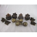 A set of four Victorian wooden feet (A/F) along with brass ball finials etc.