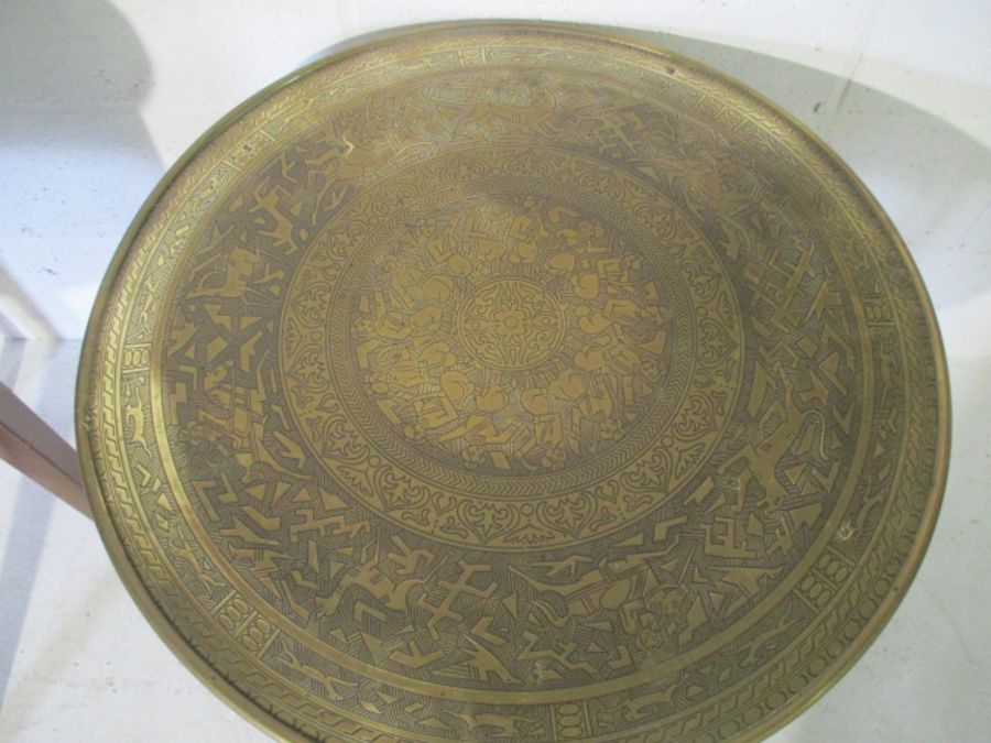 A Middle Eastern brass top table plus one other. - Image 2 of 9