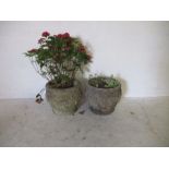 A near pair of large weathered concrete planters, height 39cm