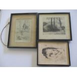 Three framed etchings by Alexander Walker, dated 1916, 1925 and 1928.