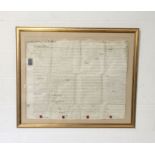 A framed indenture. (80cm x 97cm)