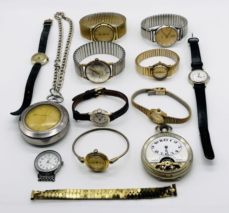 A collection of various watches including Vertex, Timex, Ingersoll and a Smiths Astral etc.