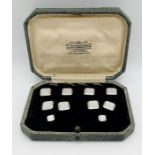 A cased set of 9ct white gold collar studs and cufflinks, total weight 11.3g