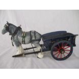 A pottery dray horse with wooden cart