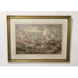 A framed watercolour of "The siege of Sebastopol 1854" by J A Shearinde. (60cm x 80cm)