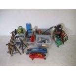 A quantity of motor vehicle related tools and equipment including a Hurricane 24525 compressor