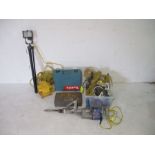 A collection of 110v tools, cables, transformers etc to including a Kango rotary hammer, a Makita