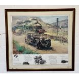 Terence Cuneo 'Bentley v Blue Train', a large framed print with detached information and images