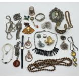 A collection of costume jewellery including a small amount of silver and silver plated items